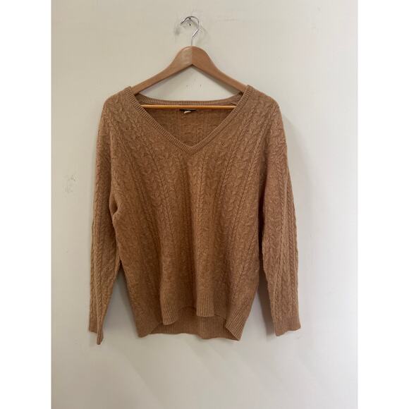 J Crew Sweater Size Small Brown 100% Cashmere Cable Knit V Neck Pullover Preppy - Picture 1 of 4